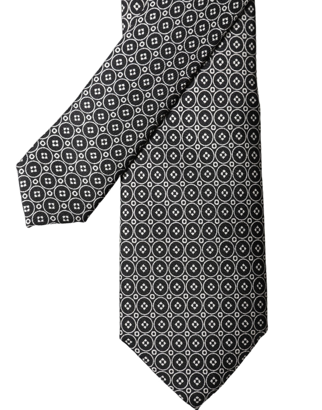 Dolce & Gabbana Black White Patterned Silk Adjustable Men Necktie Tie